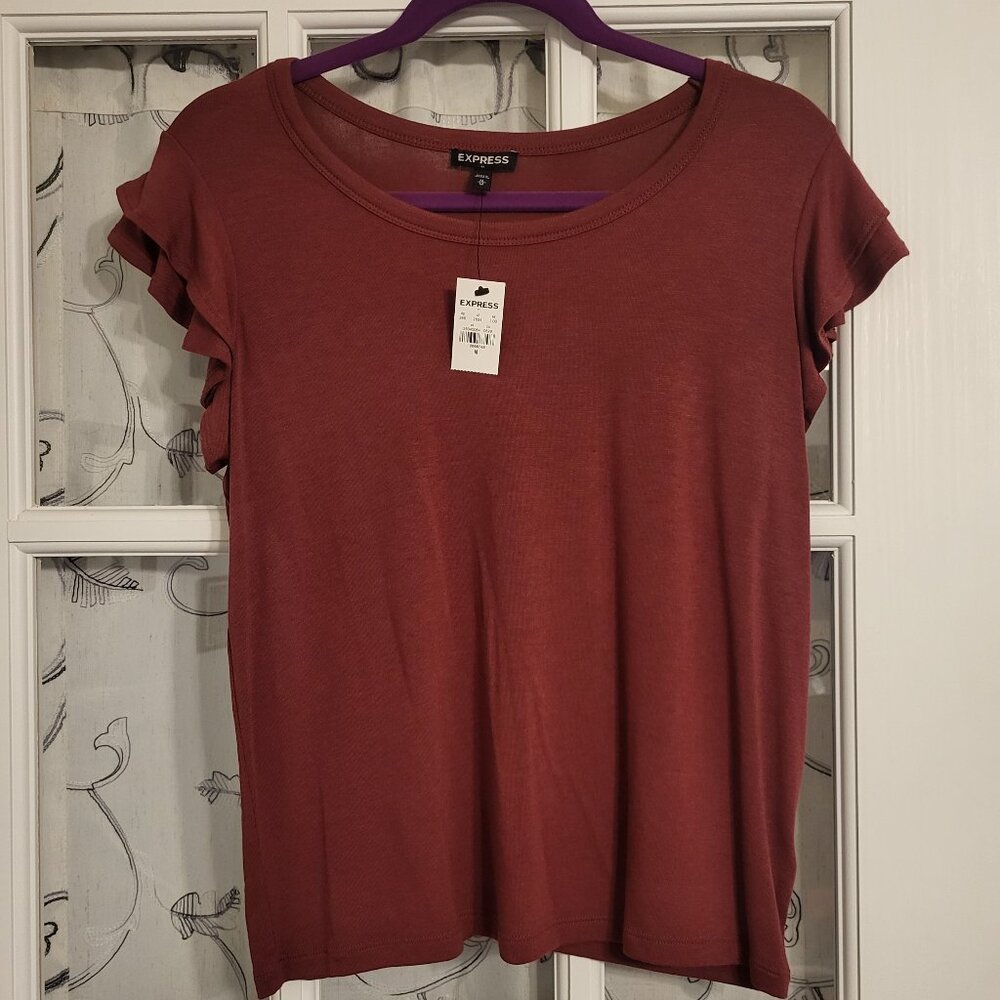 Women's Express Ruffled Cap Sleeve Tee- Medium